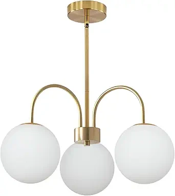 Brass 3-Light Modern Glass Globe Adjustable Chandelier (1)