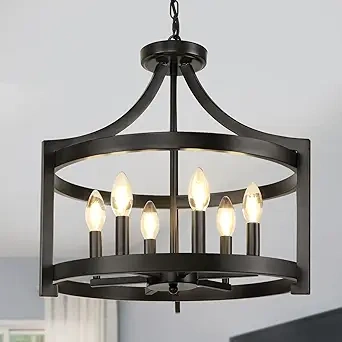 Farmhouse Rustic 6-Light Black Chandelier (1)