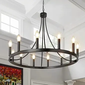 Farmhouse Wagon Wheel Rustic Chandelier (12-Light) (1)