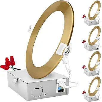 Luxrite Ultra-Thin LED Recessed Downlight with Brass Trim (1)