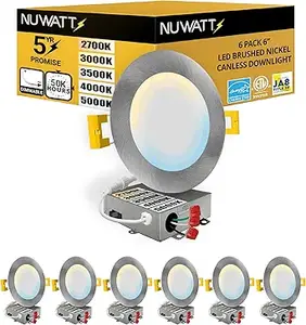 NuWatt 5 6 Brushed Nickel Retrofit LED Can Lights (Wet Rated, 5CCT) (1)