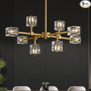 OKES Modern Crystal Semi Flush Mount Chandelier (8-Light Sputnik Style)