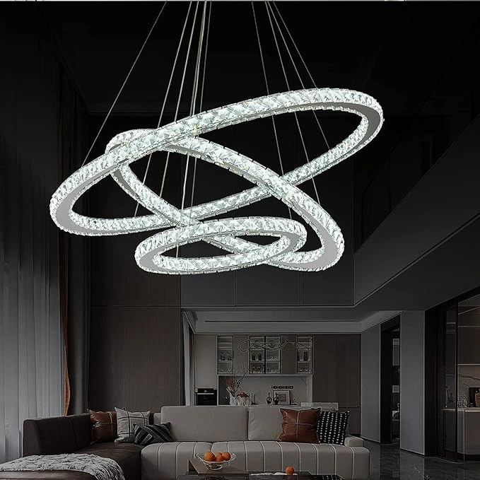 Smartway Triple-Ring LED Voice-Assist Chandelier