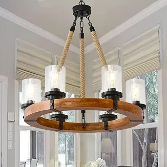 TMAF Farmhouse 6-Light Wagon Wheel Adjustable Chandelier (1)