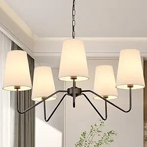 5-Light Classic Modern Chandelier with White Shades (1)