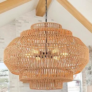 Large Rattan Boho Pendant Chandelier (1)