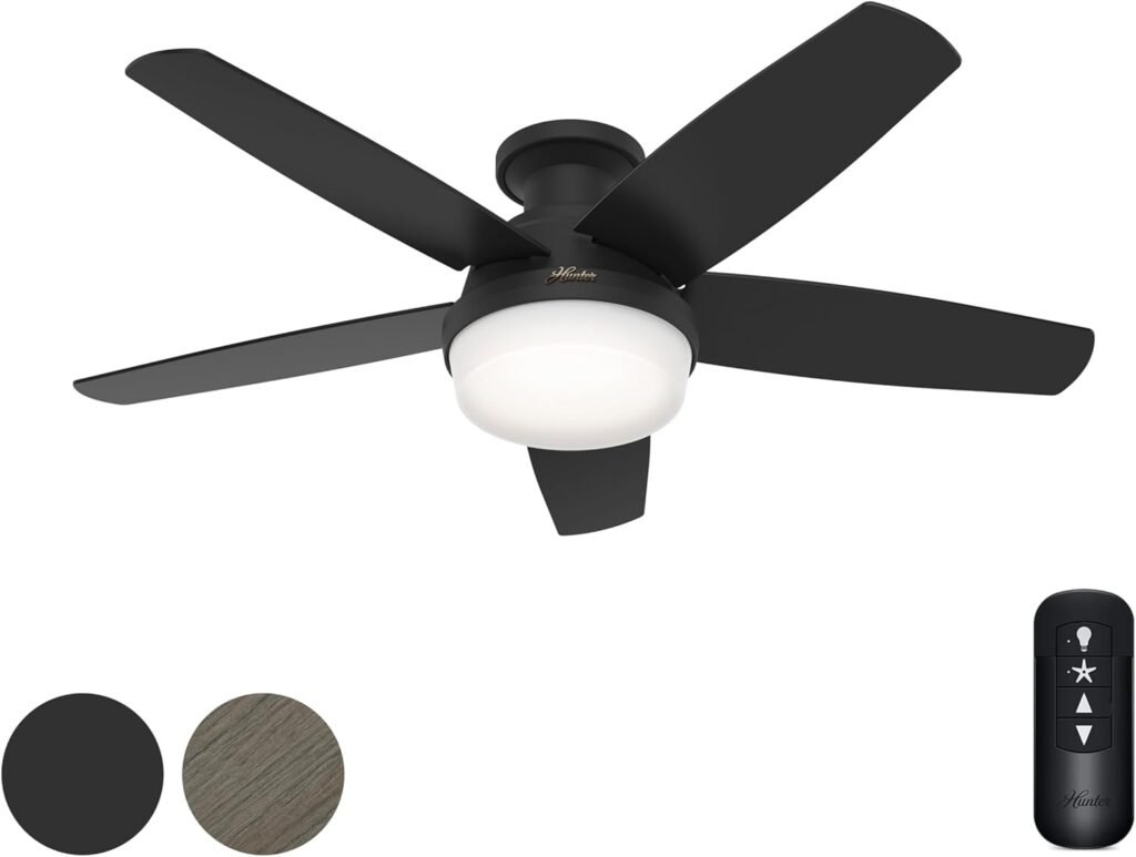 Hunter Fan 48 Inch Black Ceiling Fan with LED Light Kit and Handheld Remote