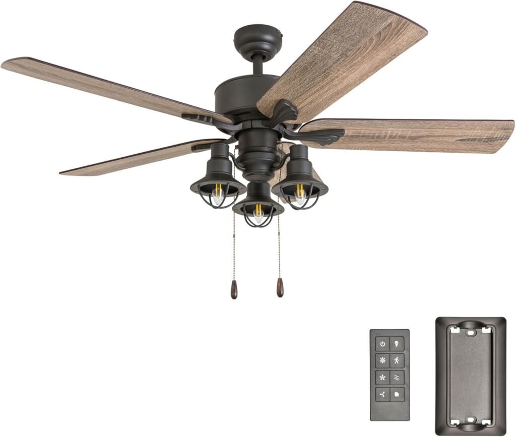 Prominence Home Sivan, 52 Inch Farmhouse LED Ceiling Fan with Light, Remote Control, Three Mounting Options