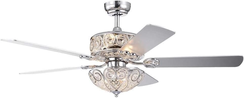 Warehouse of Tiffany CFL-8370REMO-CH Catalina Chrome-Finish 5-Blade 52-inch Crystal (Includes Remote and Light Kit) Ceiling Fan