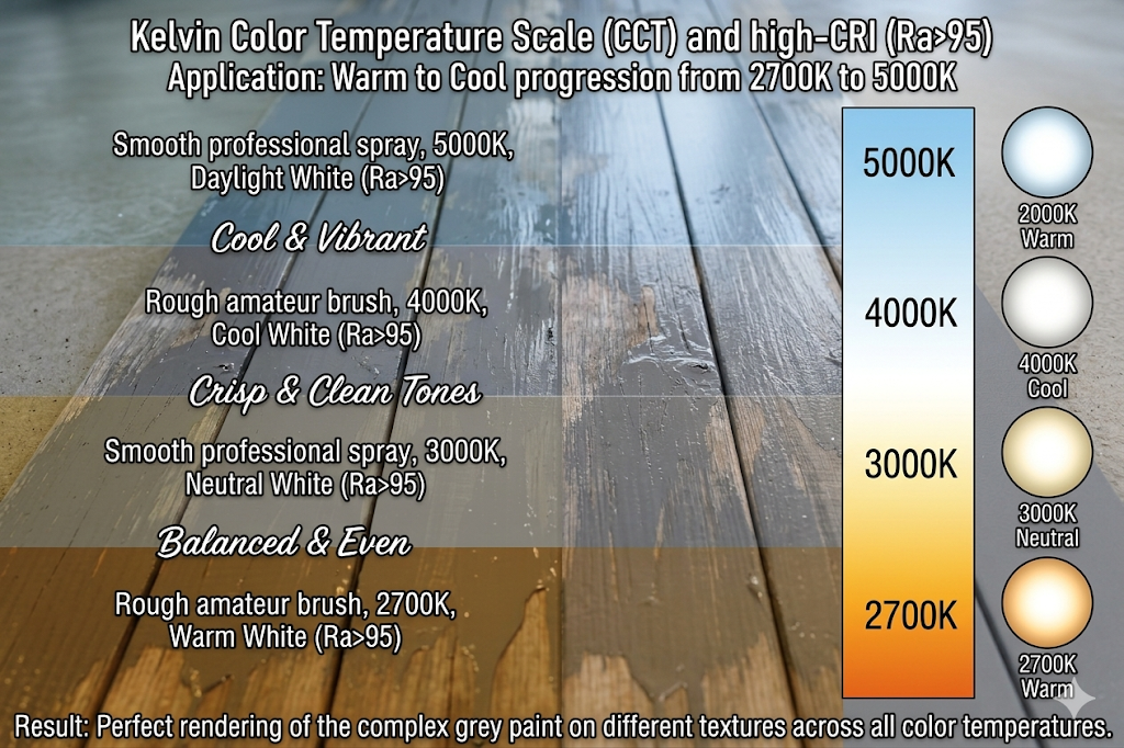 Kelvin color temperature scale from 2700K warm white to 5000K daylight for home lighting guide