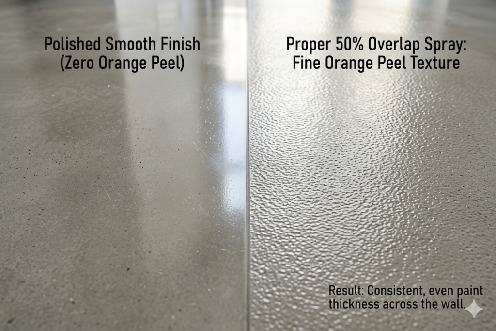 Close-up comparison showing smooth finish vs orange peel texture