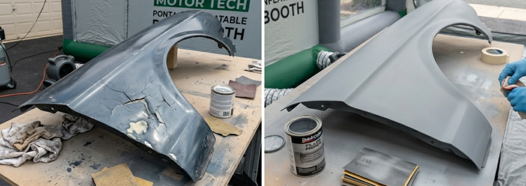 DIY car paint preparation sanding primer before after results at home